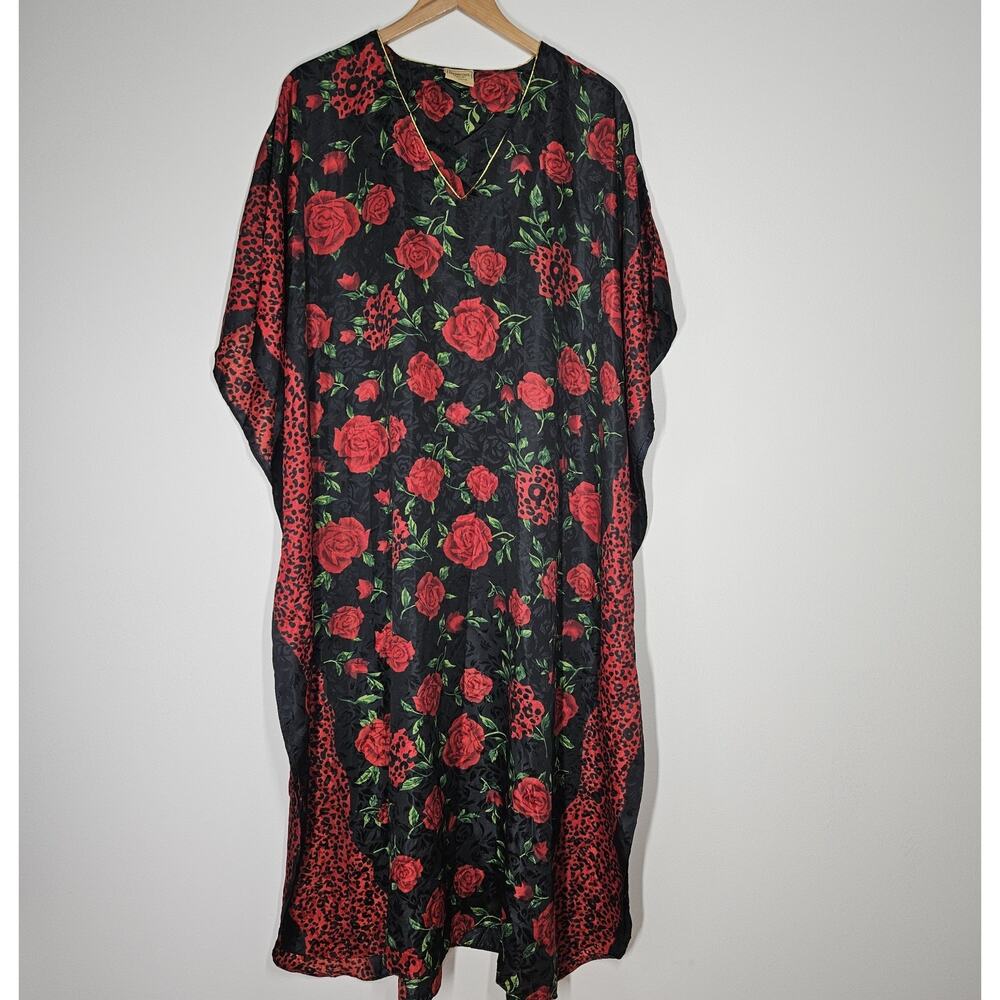 Gold Coast Kaftan Womens OS Red Black Rose Floral Long Muumuu Dress Gothic